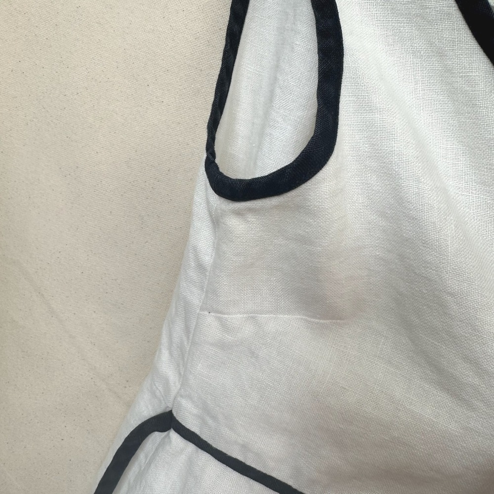 NORTON MCNAUGHTON White Linen Floral Embroidered Maxi Dress S Black Trim S *READ - Picture 10 of 11